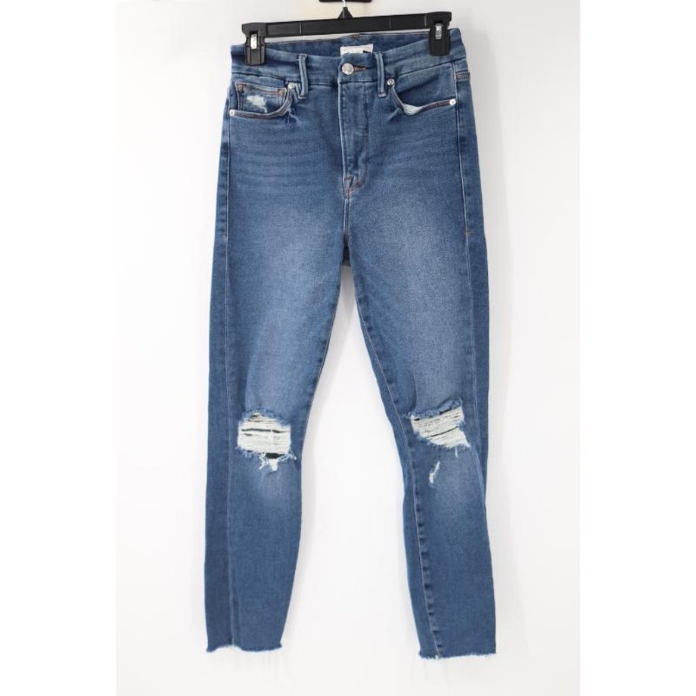 Good American Jeans Womens 4 Good Waist‎ Crop Ankle Destroyed Skinny frayed hem